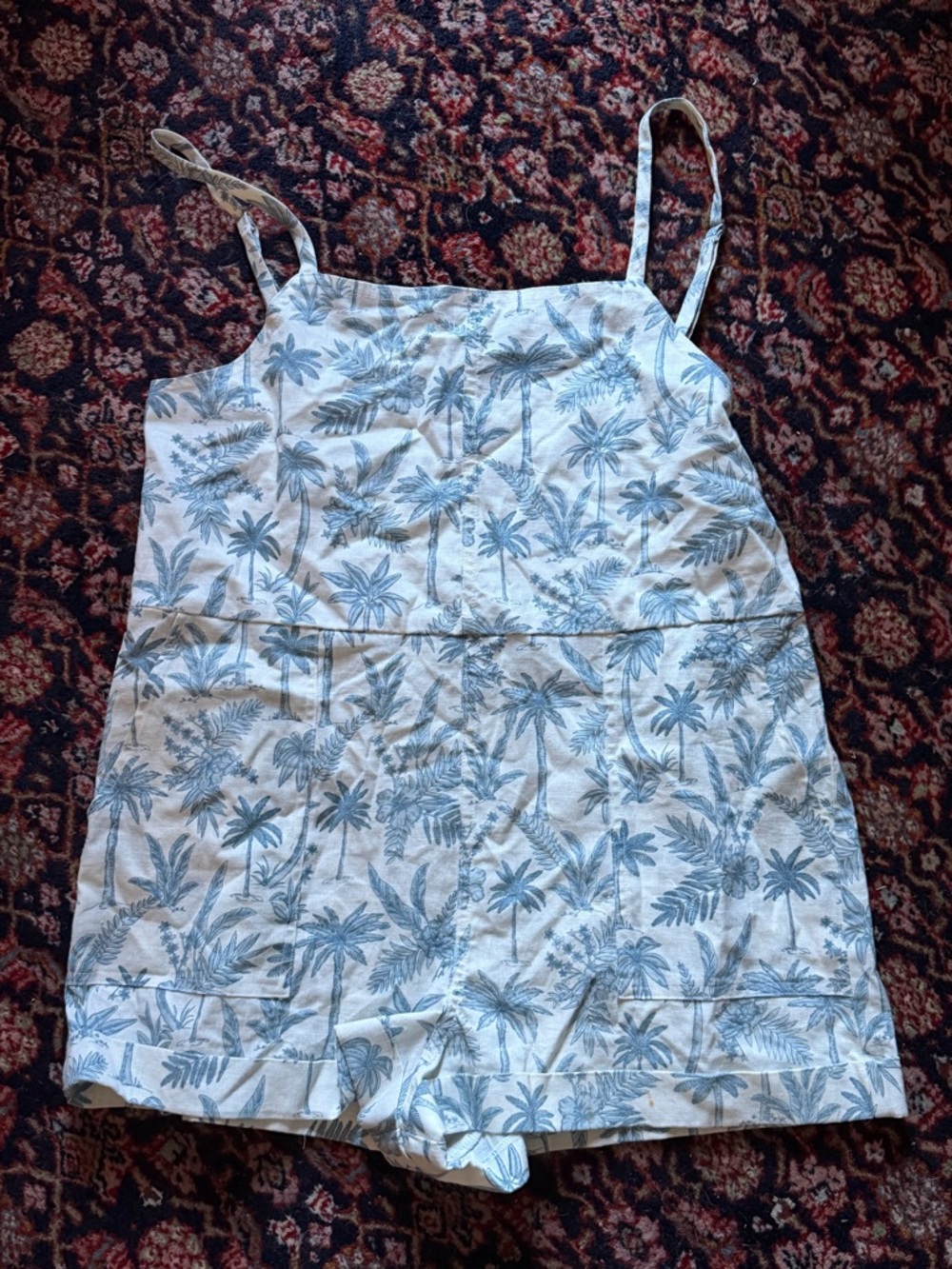 Show Me Your MuMu Palm Print Tank Romper in Light Blue and White